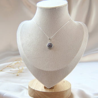 Heavy ashes, subtle silver fleck, violet shimmer memorial pendant