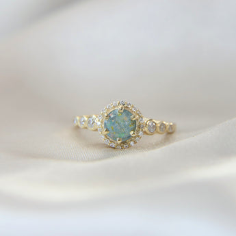 Milk, hair, light blue shimmer, sublte gold fleck, aquamarine/mint opal -Old design ( stone is for colour inspiration only)