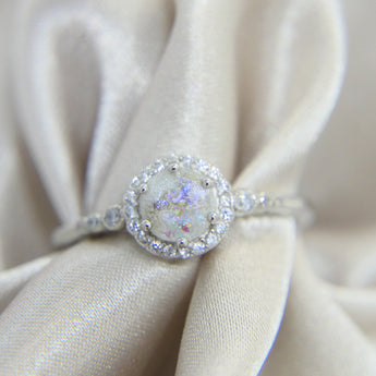 Ashes, pearl white shimmer and opalescent flecks