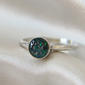 Ashes, forest green shimmer and ocean green opal