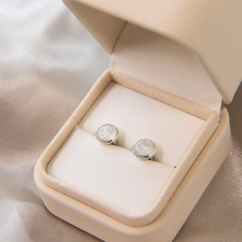 Sterling silver earrings, Pearl white shimmer, white crushed opal and embryos