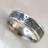 Titanium band lightly sprinkled ashes, subtle gold fleck & white crushed opal, charcoal grey shimmer