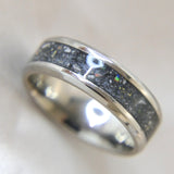 Titanium band lightly sprinkled ashes, subtle gold fleck & white crushed opal, charcoal grey shimmer