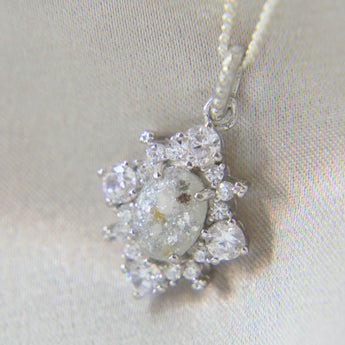Heavy sprinkled ashes, crystal white shimmer, subtle silver flecks