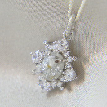 Heavy sprinkled ashes, crystal white shimmer, subtle silver flecks