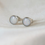 Stainless steel earrings, milk and crushed white opal
