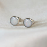 Stainless steel earrings, milk and crushed white opal