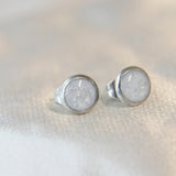 Stainless steel, breastmilk,  crystal white shimmer, heavy silver flecks