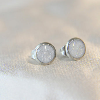 Stainless steel, breastmilk,  crystal white shimmer, heavy silver flecks