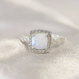 Sterling silver ring, breastmilk with pearl white shimmer and corn flower blue opal