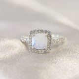Sterling silver ring, breastmilk with pearl white shimmer and corn flower blue opal
