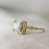 9k yellow gold band, light cremations, opalescent fleck, white opal and subtle pearl shimmer