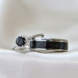Titanium band, hidden ashes, black shimmer and black opal ( red reflections in black opal)
