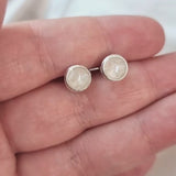 Sterling silver earrings, pearl white shimmer, embryo straws and white opal