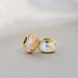 Gold beads, nude shimmer, heavy ashes, subtle gold flecks, white crushed opal
Gold bead, pearl white shimmer, lightly sprinkled ashes heavy gold flecks