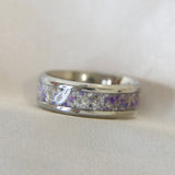 Silver band, heavy ashes, purple opal