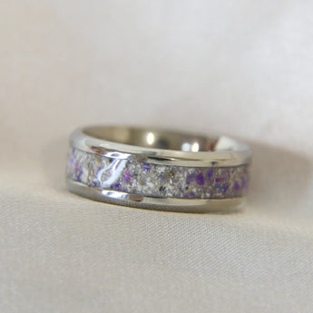 Silver band, heavy ashes, purple opal