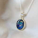 14 x 10 cremation pendant- charcoal grey shimmer, heavy ashes, cobalt blue opal and heavy blue flecks