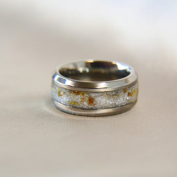 Titanium band, crystal white shimmer, umbilical cord