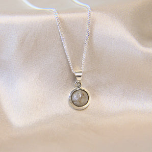 Heavy ashes, pearl white shimmer 8mm pendant