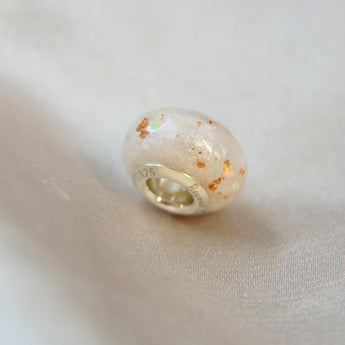 Breastmilk, pearl white shimmer, subtle rose gold flecks, white opal