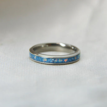 Heavy ashes, sapphire blue shimmer, white crushed opal