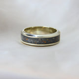 White gold band, charcoal grey shimmer, heavy rose gold flecks, heavy ashes