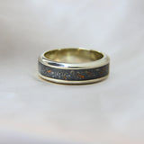 White gold band, charcoal grey shimmer, heavy rose gold flecks, heavy ashes