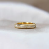 9k yellow gold band, milk, crystal white shimmer, subtle gold flecks, hair