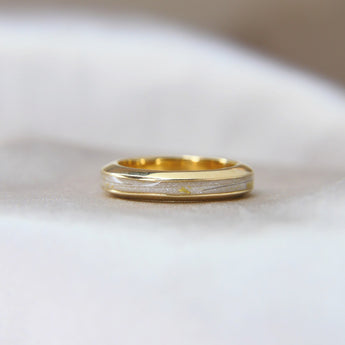 9k yellow gold band, milk, crystal white shimmer, subtle gold flecks, hair