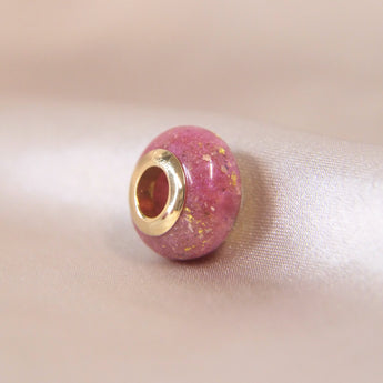 Gold bead, brain rose shimmer, lightly sprinkled ashes and subtle gold flecks