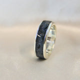 Sterling silver band, charcoal grey shimmer,  subtle black flecks, heavy ashes