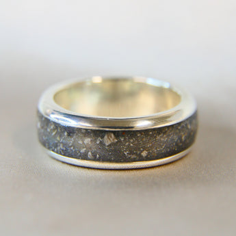 Silver band, heavy ashes, charcoal grey shimmer
