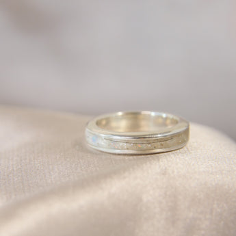 Lightly sprinkled ashes, hair, cornflower blue opal pearl white shimmer