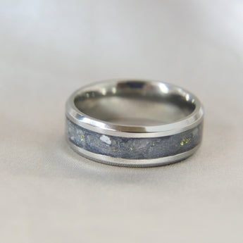 Titanium band, natural ashes, no shimmer, subtle gold fleck