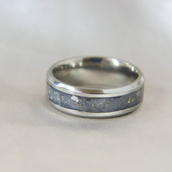 Titanium band, natural ashes, no shimmer, subtle gold fleck
