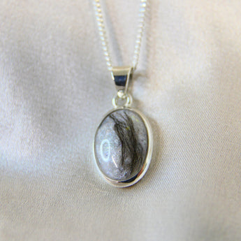 14 x 10 cremation pendant- pearl white shimmer, lightly sprinkled ashes, hair/fur, white crushed opal