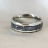 Titanium band, charcoal grey shimmer, heavy ashes, black opal ( red reflections)