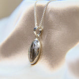 14 x 10 cremation pendant- pearl white shimmer, lightly sprinkled ashes, hair/fur, white crushed opal