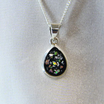 8 x 10 silver with black shimmer, heavy ashes, heavy silver fleck and white opal