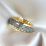 Yellow gold keepsake band with heavy ashes and charcoal grey shimmer