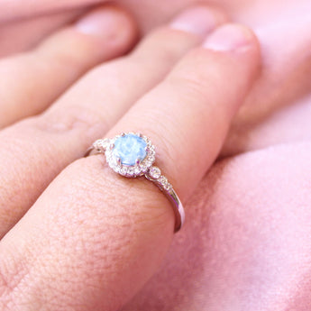 Milk, pearl white with cornflower blue opal
