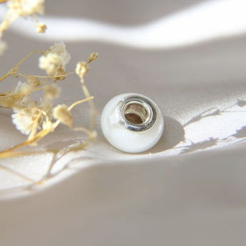 Sterling silver breastmilk bead, pearl shimmer