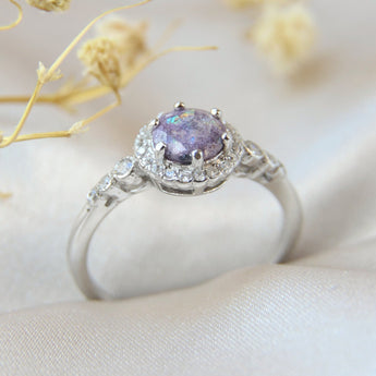 Lavender grey shimmer, ashes and opalescent flecks