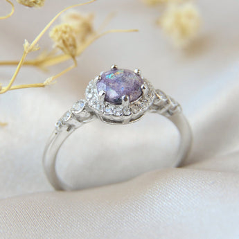 Lavender grey shimmer, ashes and opalescent flecks