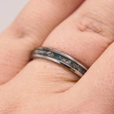 Titanium band charcoal grey shimmer, ashes, blue flecks subtle
