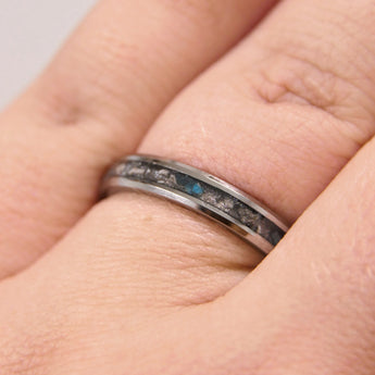 Titanium band charcoal grey shimmer, ashes, blue flecks subtle