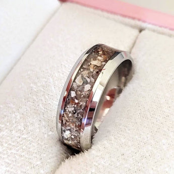 Heavy cremation ashes ring no shimmer