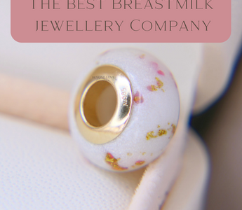 Breastmilk bead with gold bead cores, pearl white shimmer and pink opal, gold flecks 