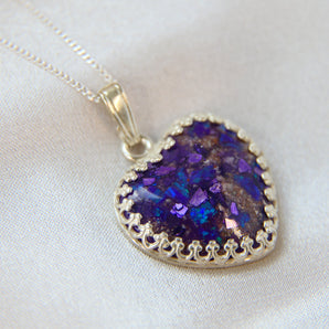 Ashes pendant with purple opal and purple flecks, violet shimmer